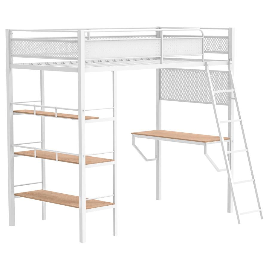 CAMPUS 3-SHELF METAL TWIN WORKSTATION LOFT BED MATTE WHITE
