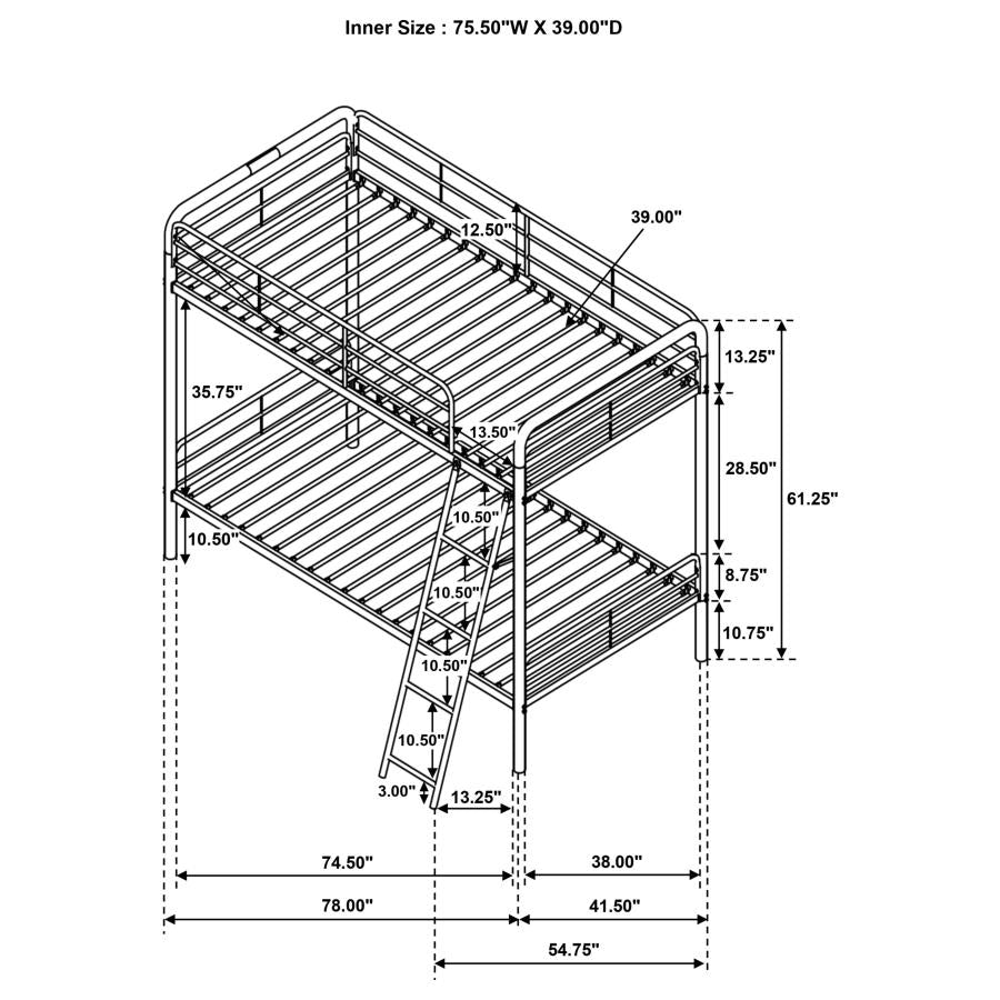 CARSON METAL TWIN OVER TWIN BUNK BED