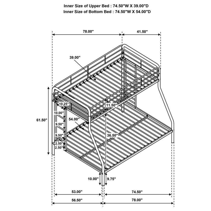 CARSON METAL TWIN OVER FULL BUNK BED GLOSSY