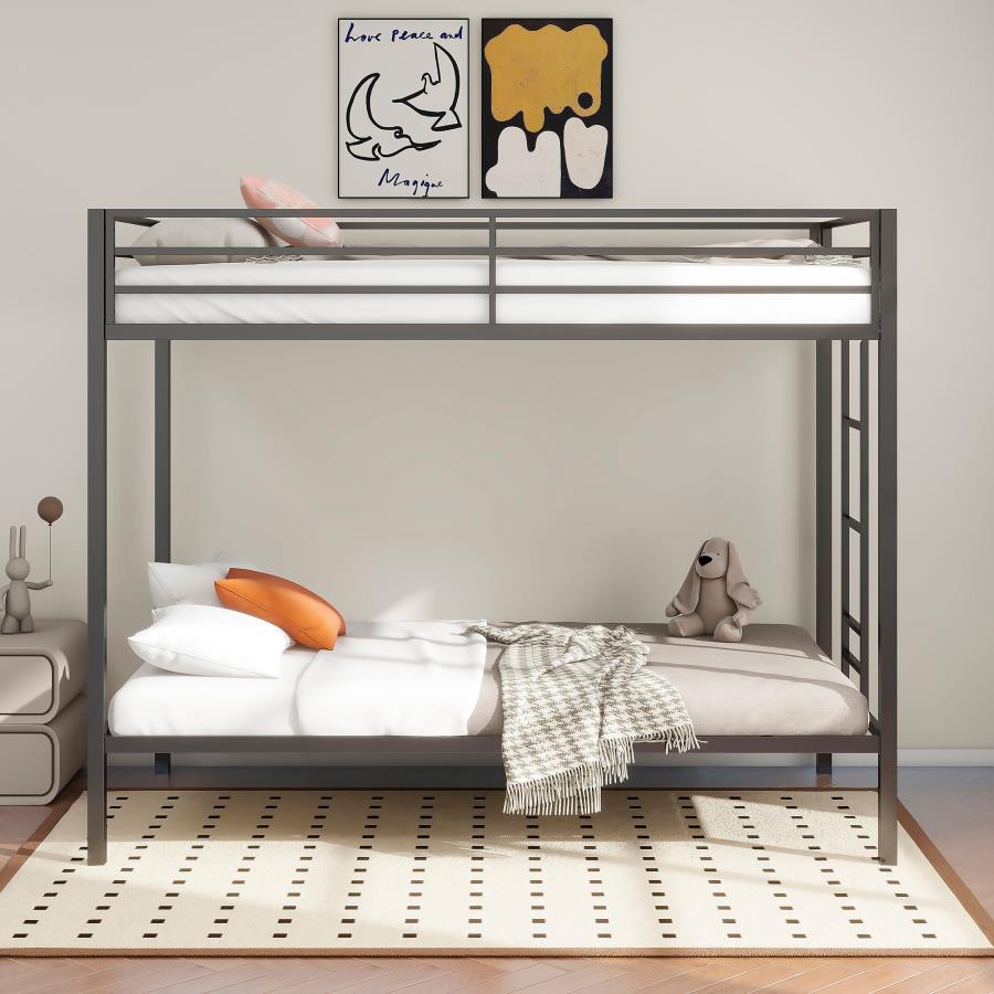 ALEVERA METAL TWIN OVER TWIN BUNK BED WITH LADDER