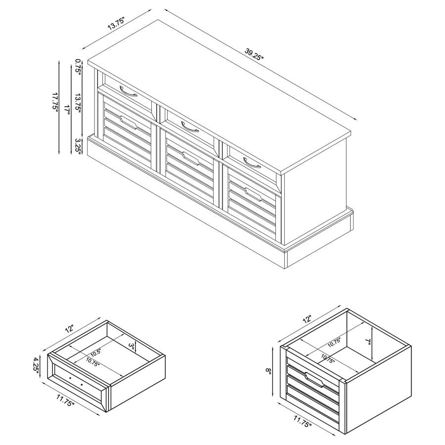 ALMA 3-DRAWER STORAGE BENCH WHITE AND WEATHERED GREY