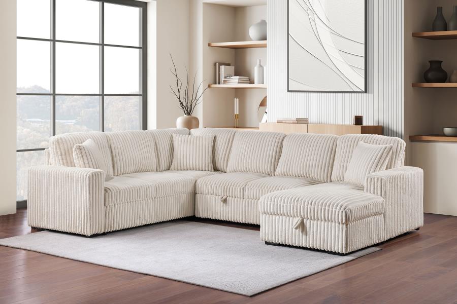 DEVONSHIRE SLEEPER SECTIONAL SOFA STORAGE CHAISE CAMEL
