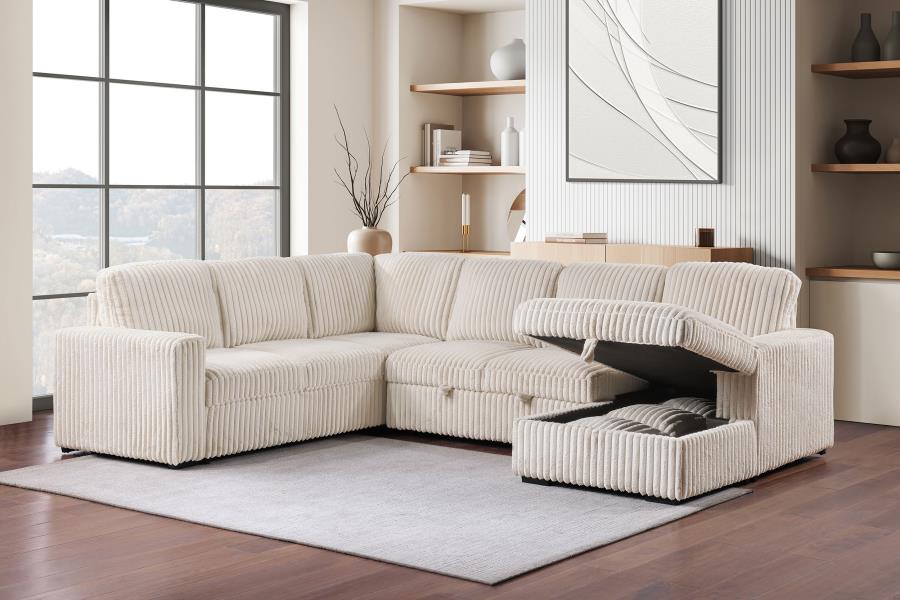 DEVONSHIRE SLEEPER SECTIONAL SOFA STORAGE CHAISE CAMEL