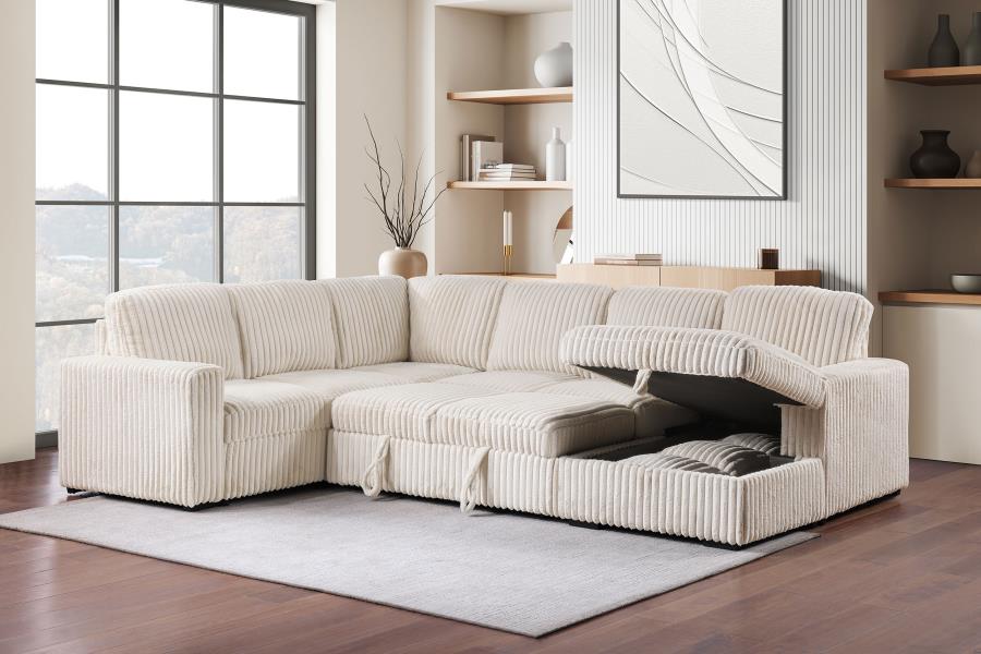 DEVONSHIRE SLEEPER SECTIONAL SOFA STORAGE CHAISE CAMEL