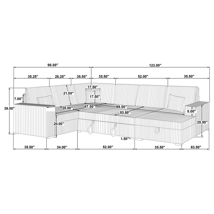 DEVONSHIRE SLEEPER SECTIONAL SOFA STORAGE CHAISE CAMEL