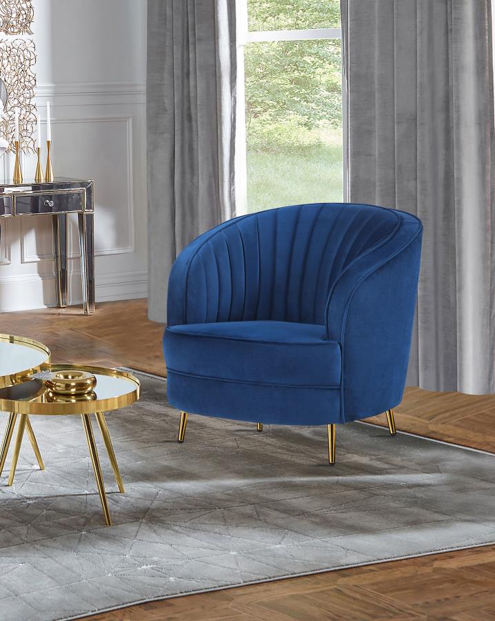 SOPHIA UPHOLSTERED CHANNEL TUFTED BARREL ACCENT CHAIR BLUE