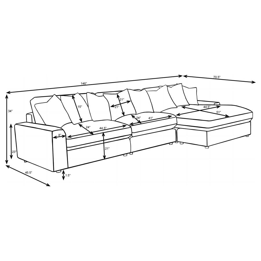 BLAINE UPHOLSTERED REVERSIBLE CHAISE SECTIONAL SOFA FOG