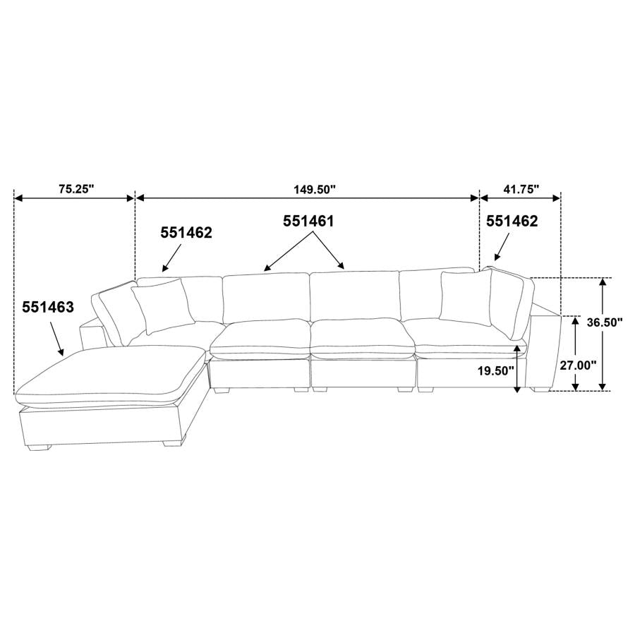 LAKEVIEW 5-PIECE UPHOLSTERED MODULAR SECTIONAL SOFA IVORY