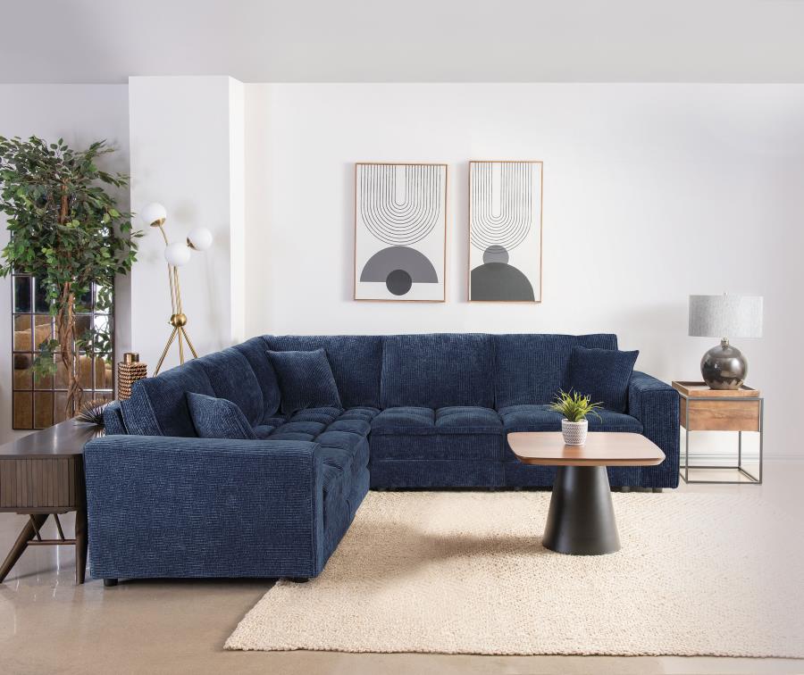 ATLANTIC 5-PIECE UPHOLSTERED MODULAR SECTIONAL SOFA BLUE