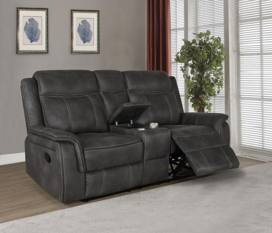 LAWRENCE UPHOLSTERED PADDED ARM RECLINING LOVESEAT CHARCOAL