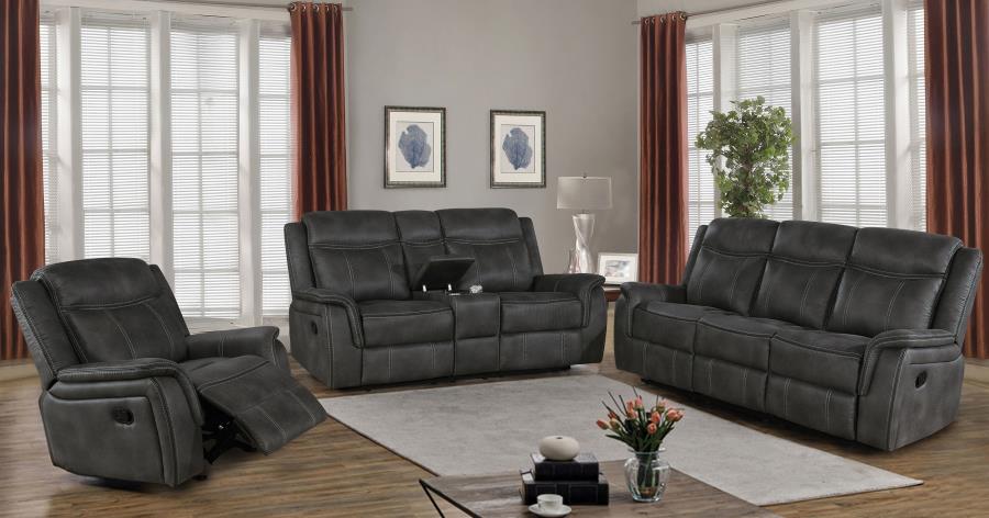LAWRENCE UPHOLSTERED PADDED ARM RECLINING LOVESEAT CHARCOAL