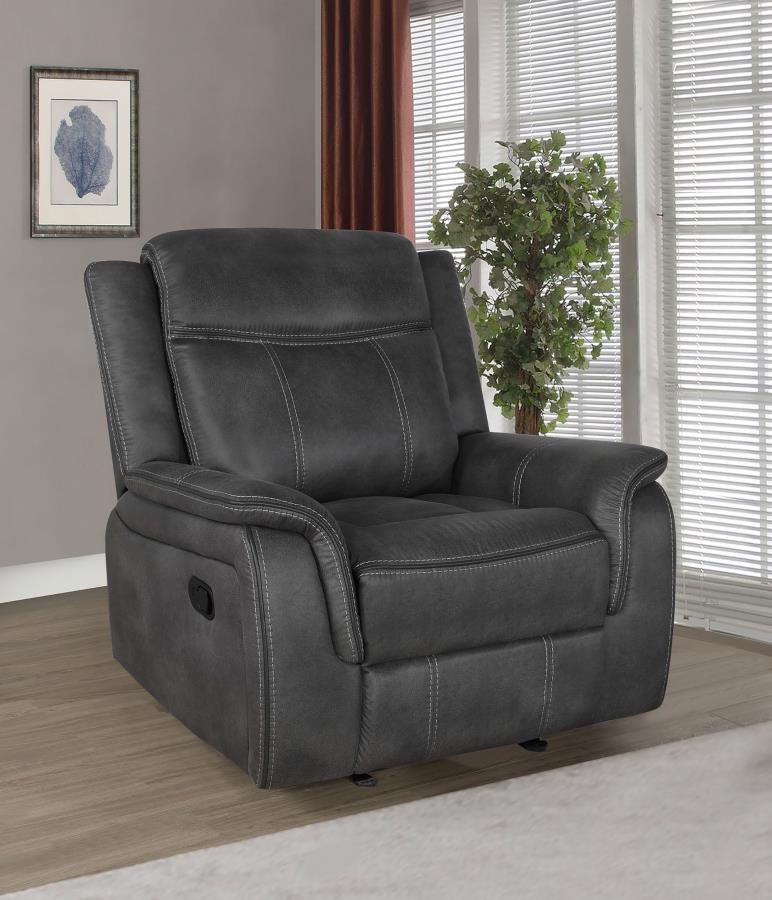 LAWRENCE UPHOLSTERED PADDED ARM GLIDER RECLINER CHARCOAL