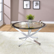 BROOKE ROUND GLASS TOP COFFEE TABLE METAL BASE CHROME