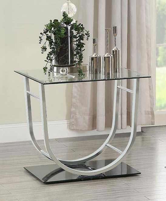 DANVILLE SQUARE U-SHAPED GLASS TOP SIDE END TABLE CHROME