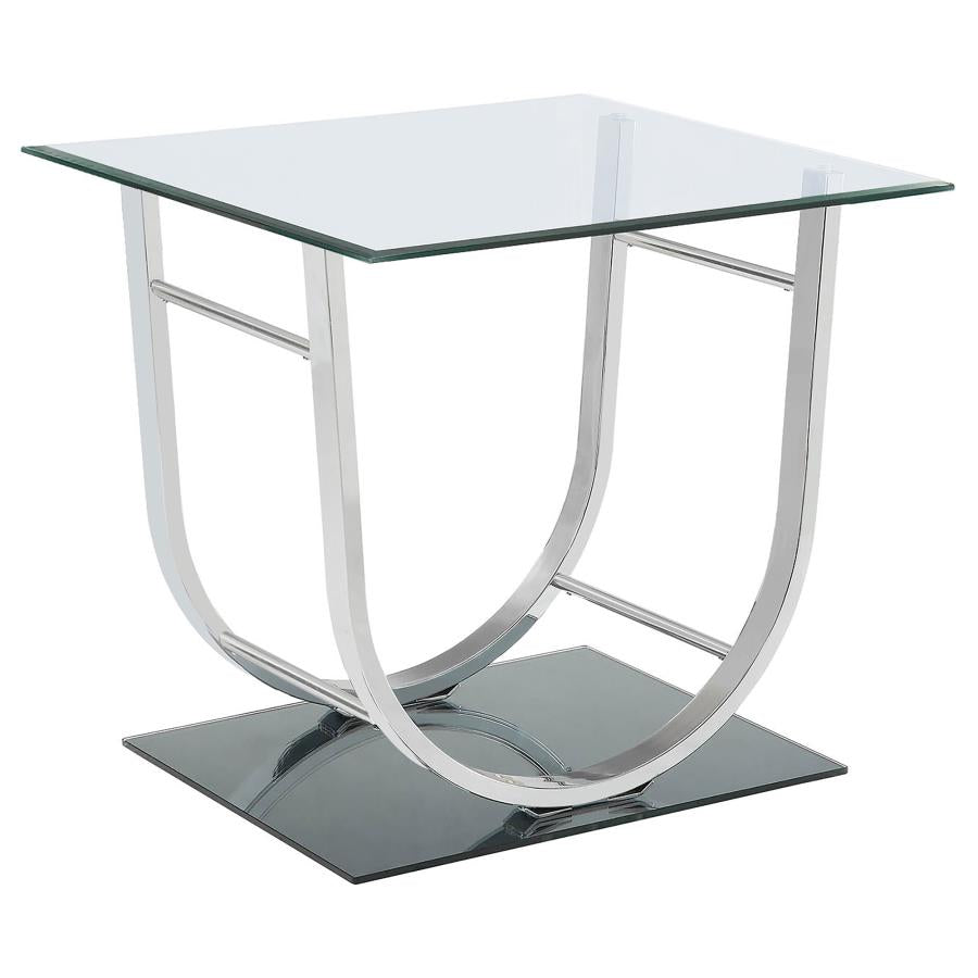 DANVILLE SQUARE U-SHAPED GLASS TOP SIDE END TABLE CHROME