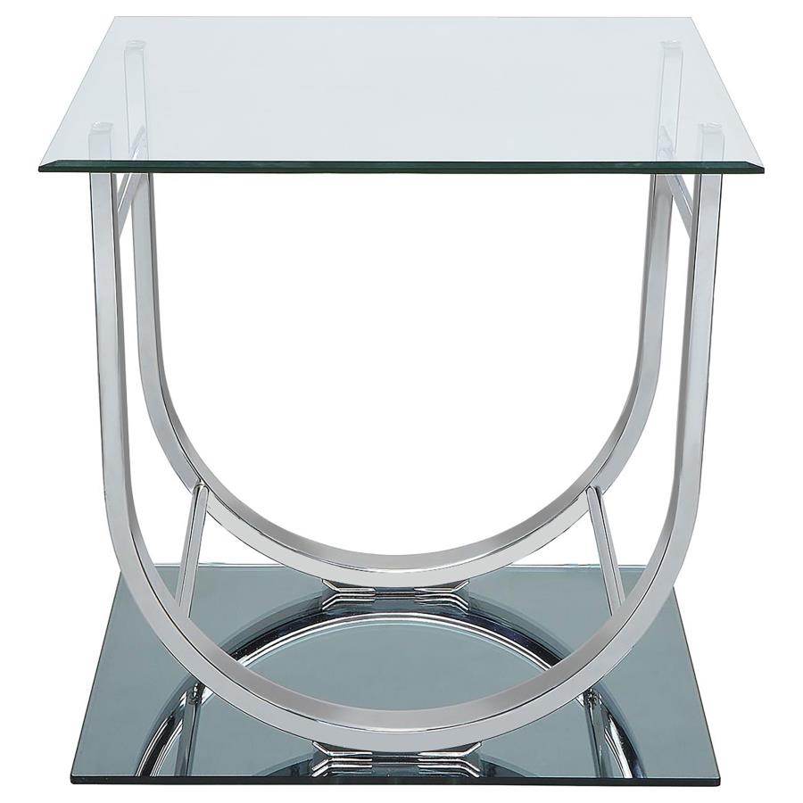DANVILLE SQUARE U-SHAPED GLASS TOP SIDE END TABLE CHROME