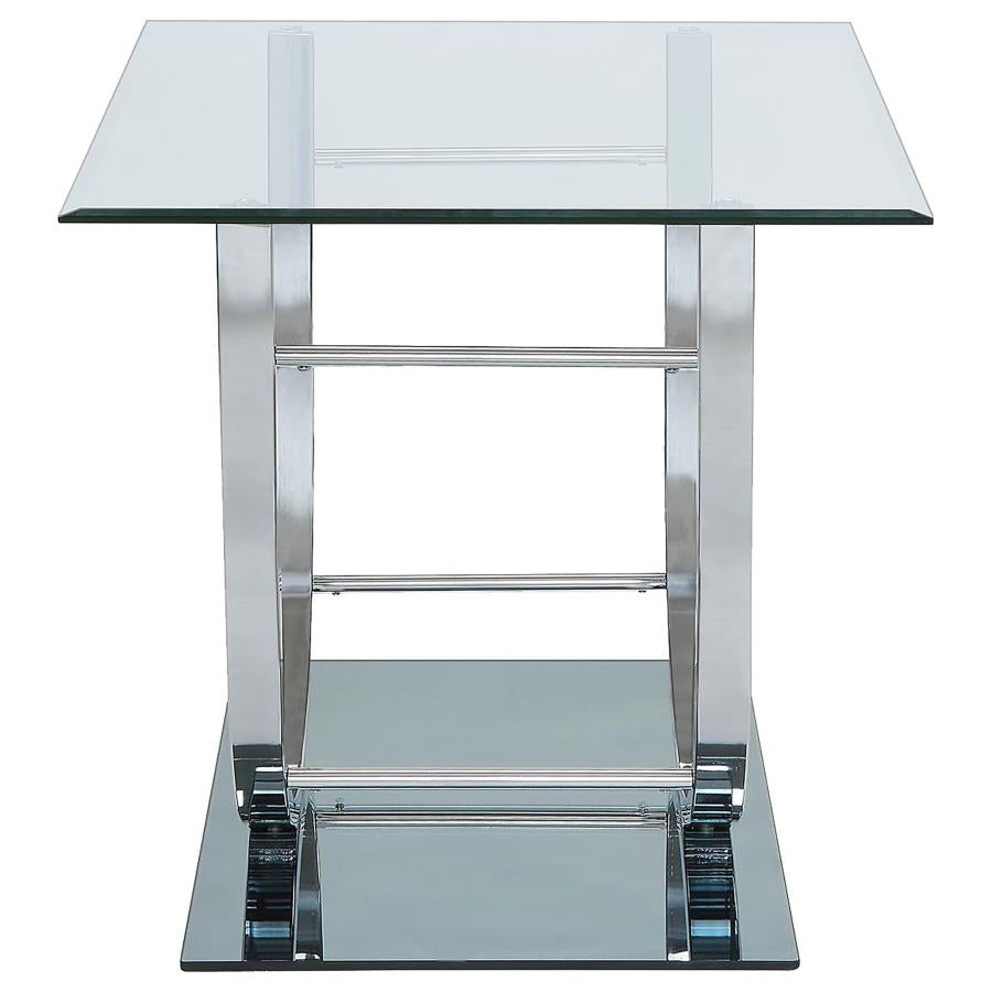 DANVILLE SQUARE U-SHAPED GLASS TOP SIDE END TABLE CHROME