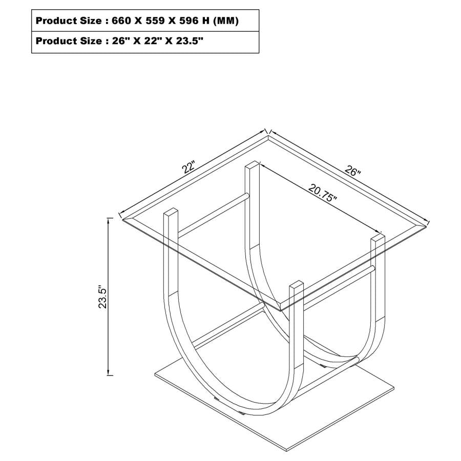 DANVILLE SQUARE U-SHAPED GLASS TOP SIDE END TABLE CHROME
