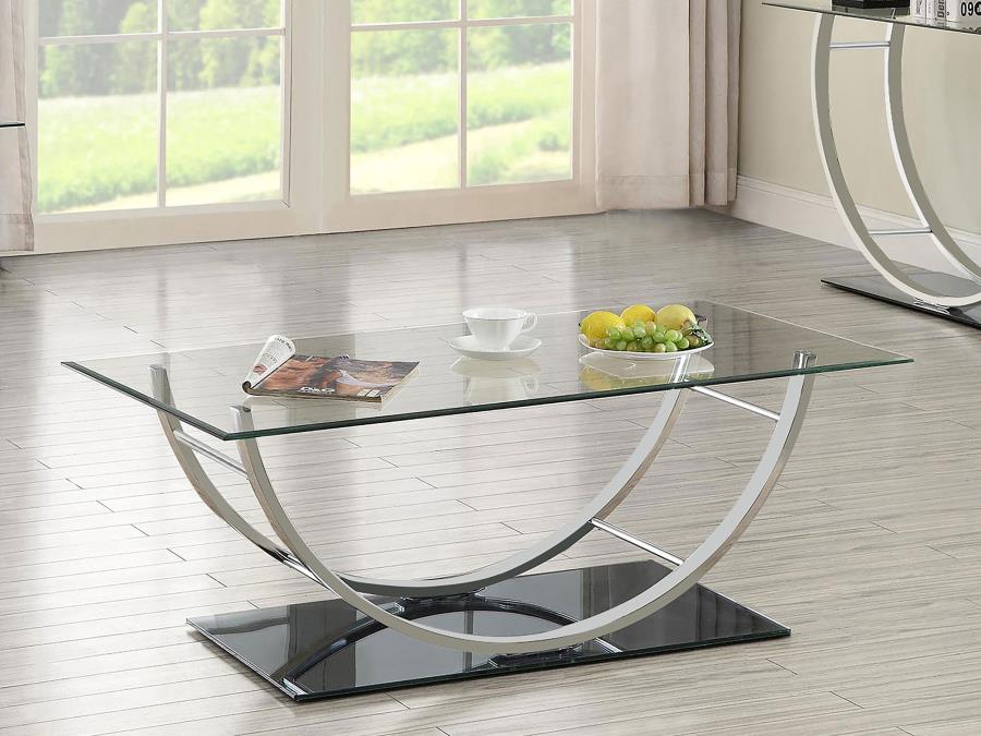 DANVILLE RECTANGULAR U-SHAPED GLASS TOP COFFEE TABLE CHROME