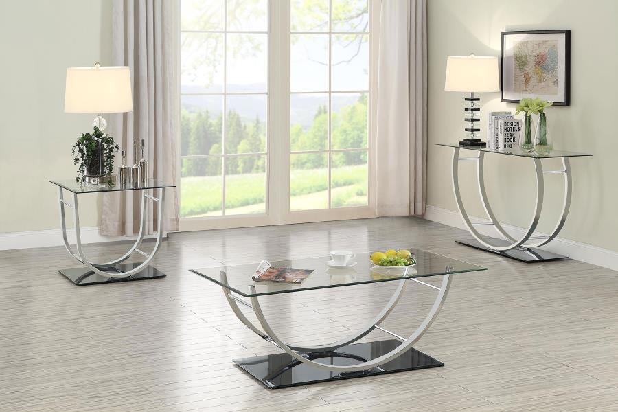 DANVILLE RECTANGULAR U-SHAPED GLASS TOP COFFEE TABLE CHROME