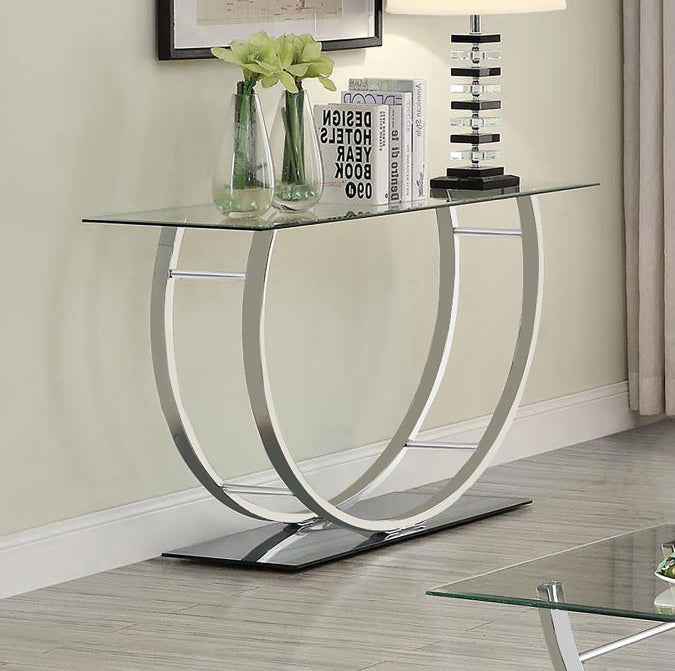 DANVILLE U-SHAPED GLASS TOP ENTRYWAY CONSOLE TABLE CHROME