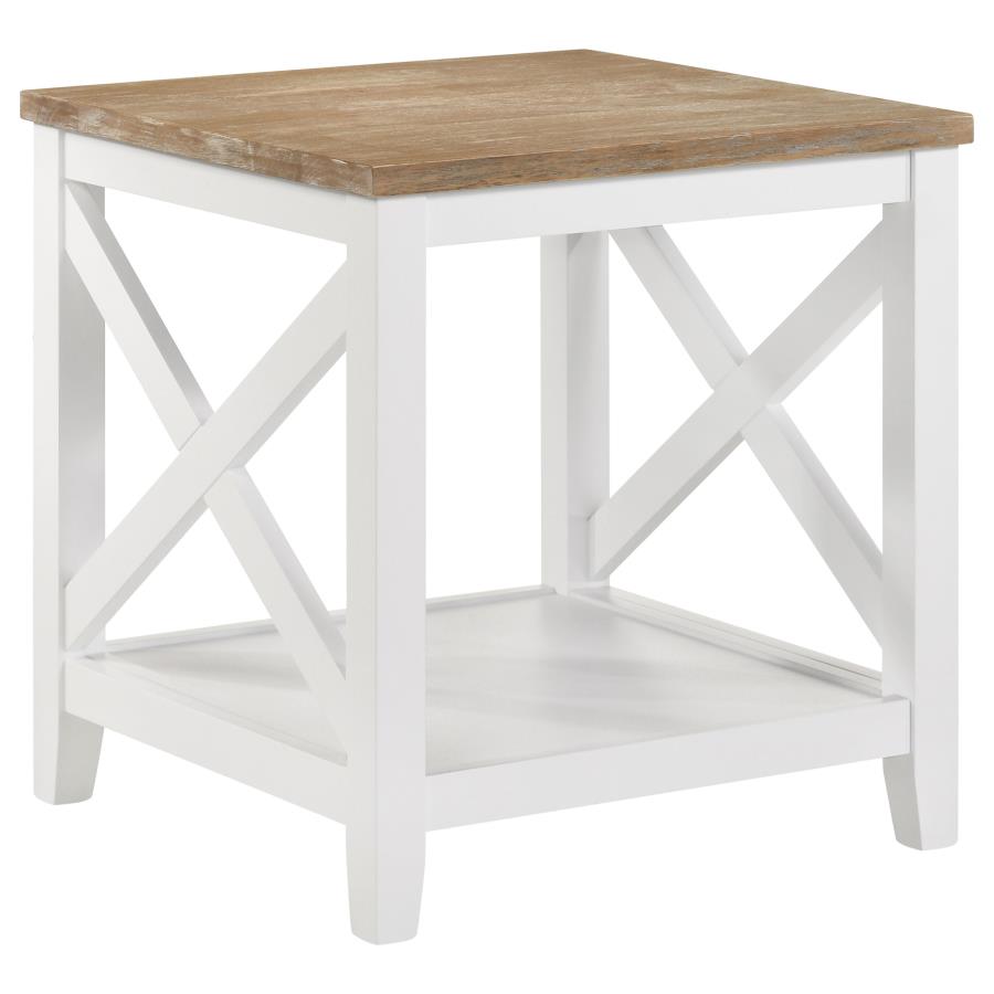 HOLLIS SQUARE WOOD END TABLE WITH SHELF BROWN AND WHITE