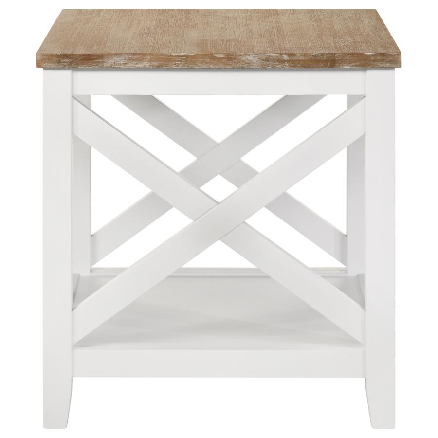 HOLLIS SQUARE WOOD END TABLE WITH SHELF BROWN AND WHITE
