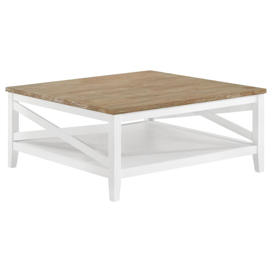 HOLLIS SQUARE WOOD COFFEE TABLE WITH SHELF BROWN AND WHITE