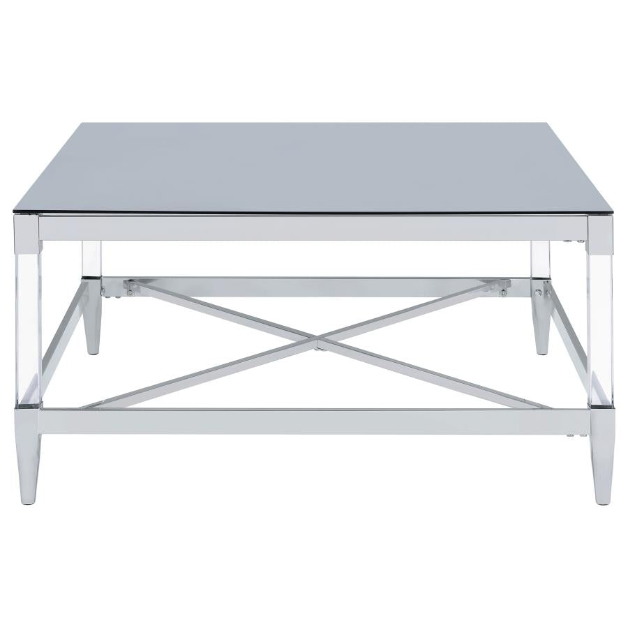 LINDLEY SQUARE TEMPERED MIRROR ACRYLIC COFFEE TABLE CHROME