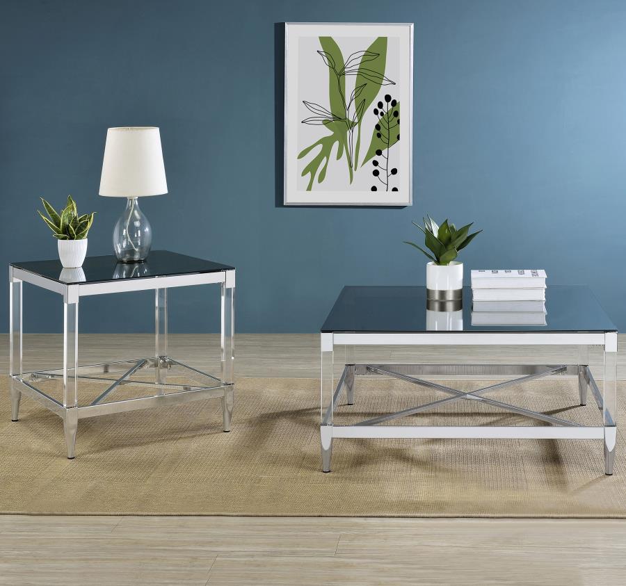 LINDLEY SQUARE TEMPERED MIRROR ACRYLIC COFFEE TABLE CHROME