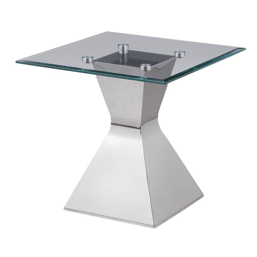 JENNY GLASS TOP STAINLESS STEEL SIDE END TABLE CHROME