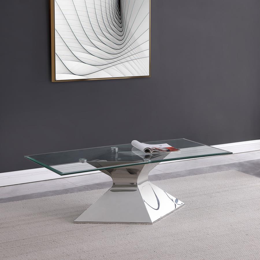 JENNY GLASS TOP STAINLESS STEEL COFFEE TABLE CHROME