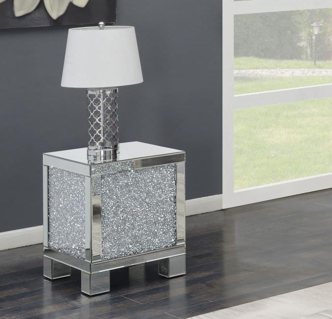 GILLIAN RECTANGULAR MIRRORED ACRYLIC SIDE END TABLE SILVER