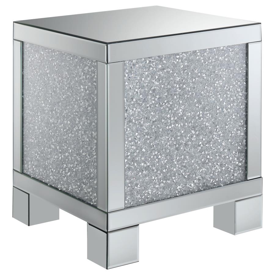 GILLIAN RECTANGULAR MIRRORED ACRYLIC SIDE END TABLE SILVER