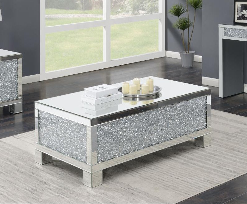 GILLIAN RECTANGULAR MIRRORED ACRYLIC COFFEE TABLE SILVER