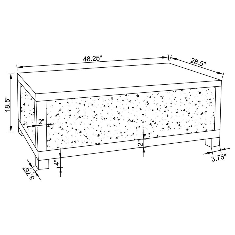 GILLIAN RECTANGULAR MIRRORED ACRYLIC COFFEE TABLE SILVER