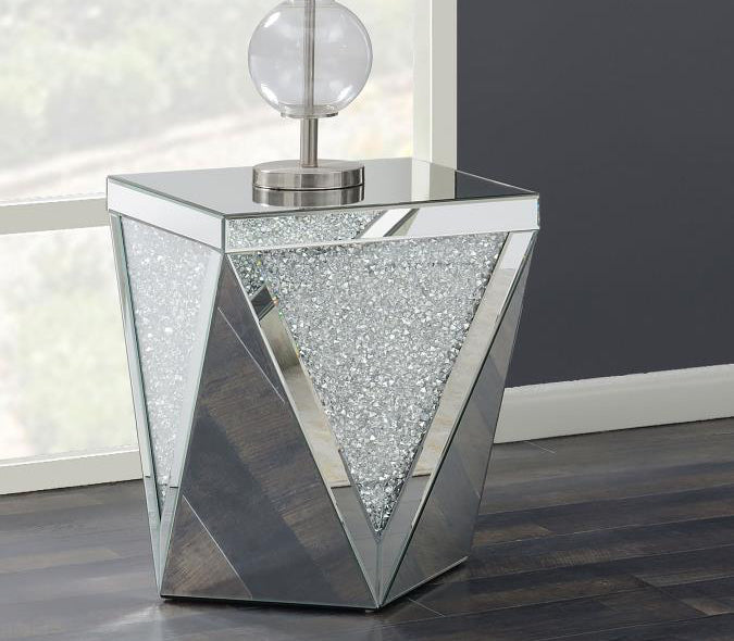 AMORE SQUARE MIRRORED ACRYLIC CRYSTAL SIDE END TABLE SILVER