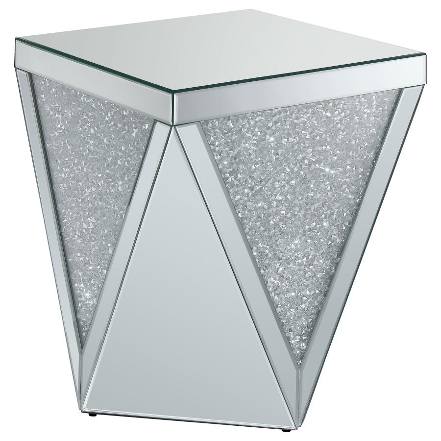 AMORE SQUARE MIRRORED ACRYLIC CRYSTAL SIDE END TABLE SILVER