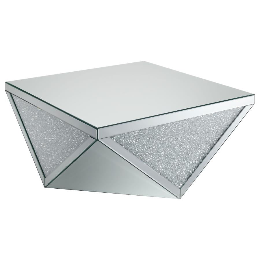 AMORE SQUARE MIRRORED ACRYLIC CRYSTAL COFFEE TABLE SILVER