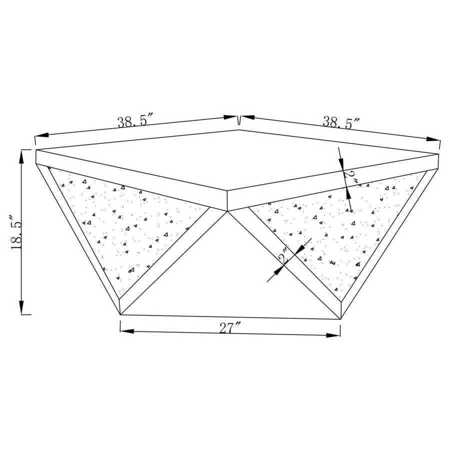 AMORE SQUARE MIRRORED ACRYLIC CRYSTAL COFFEE TABLE SILVER