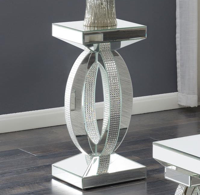 AMALIA SQUARE MIRRORED ACRYLIC CRYSTAL SIDE END TABLE SILVER