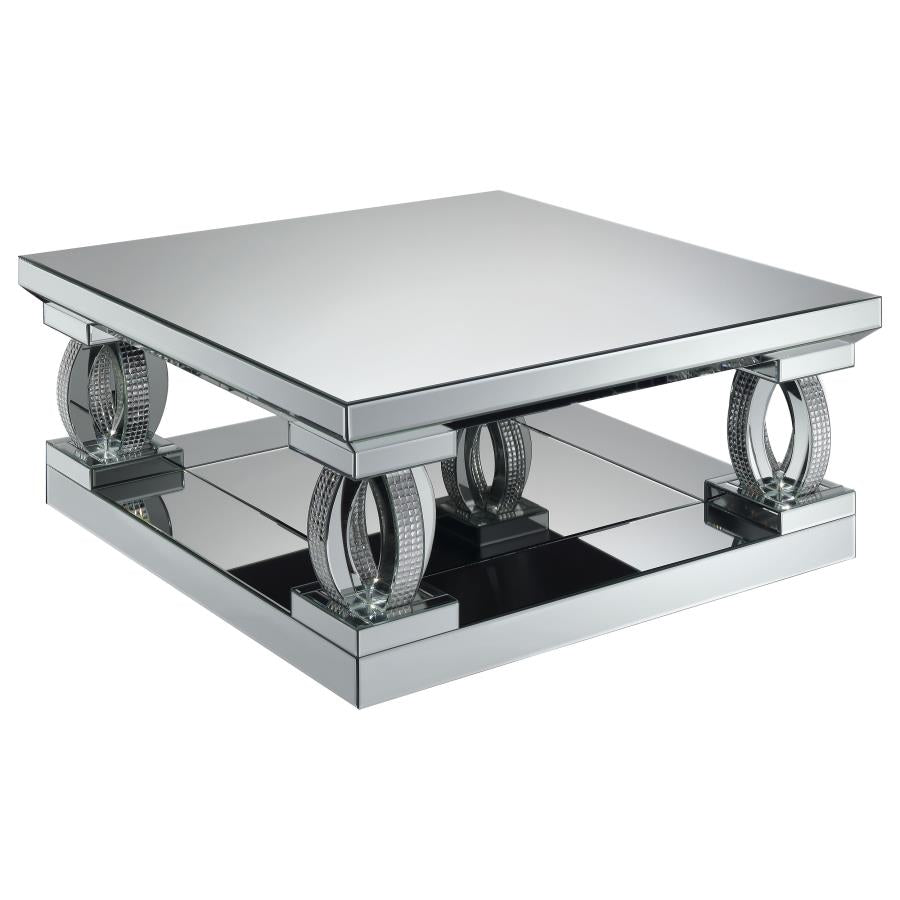 AMALIA SQUARE MIRRORED ACRYLIC CRYSTAL COFFEE TABLE SILVER