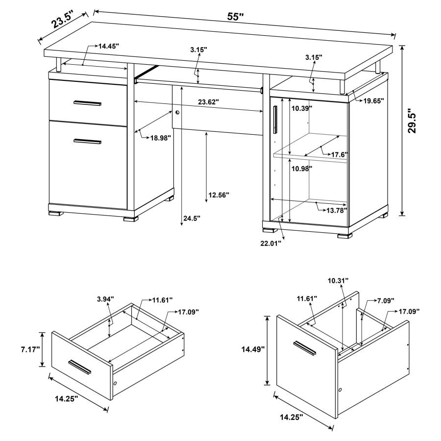 TRACY 55-INCH 2-DRAWER OFFICE COMPUTER DESK CAPPUCCINO