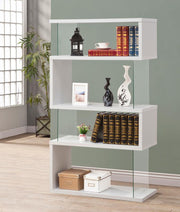 EMELLE 63-INCH 4-SHELF GLASS PANEL BOOKSHELF WHITE