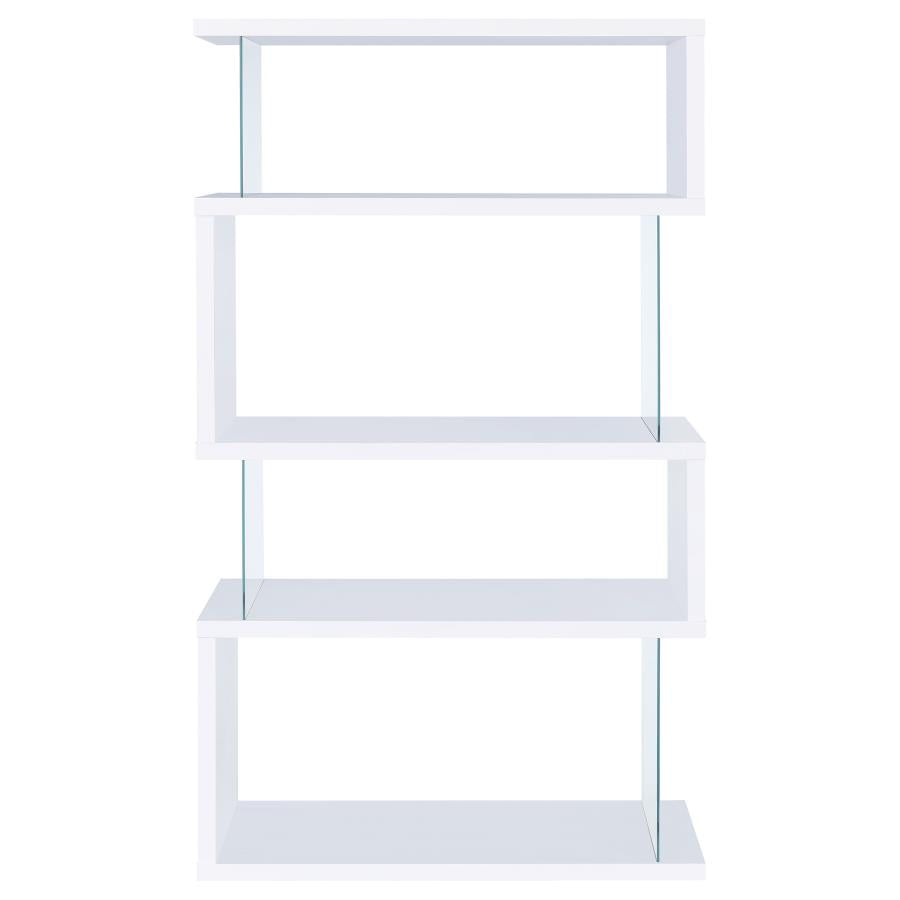 EMELLE 63-INCH 4-SHELF GLASS PANEL BOOKSHELF WHITE