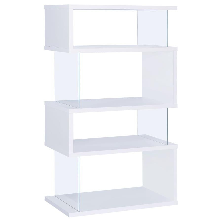 EMELLE 63-INCH 4-SHELF GLASS PANEL BOOKSHELF WHITE