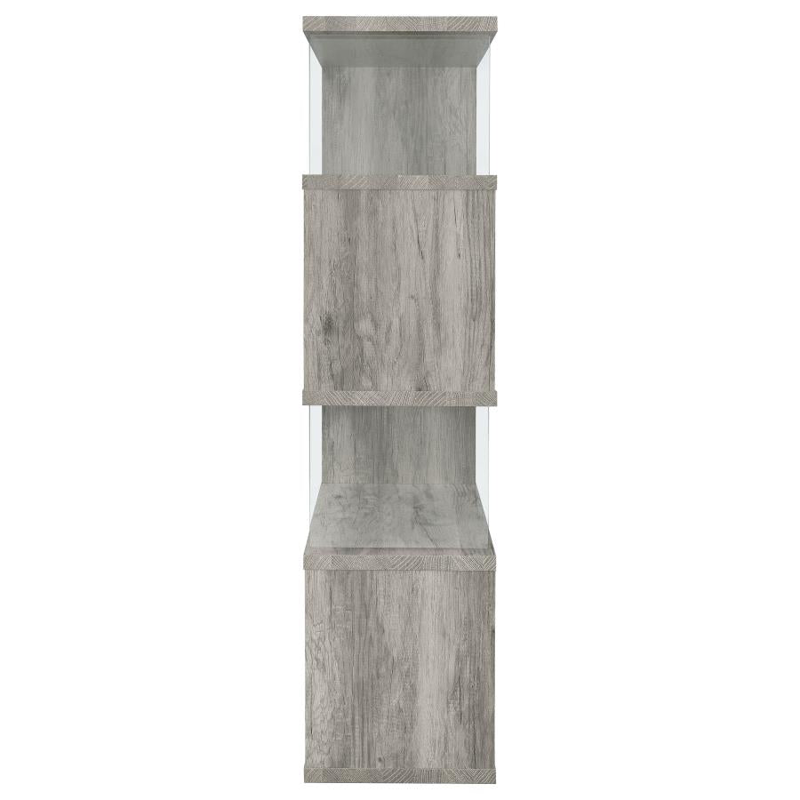 EMELLE 63-INCH 4-SHELF GLASS PANEL BOOKSHELF GREY DRIFTWOOD