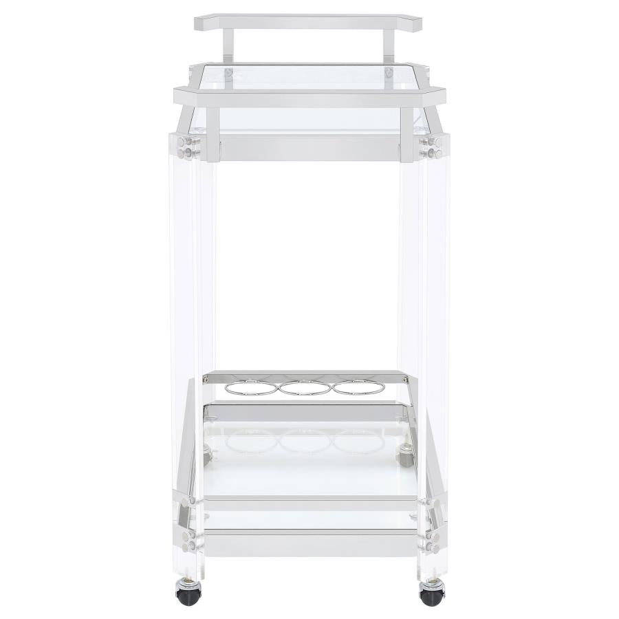 JEFFERSON 2-TIER GLASS SHELF ACRYLIC BAR CART CHROME