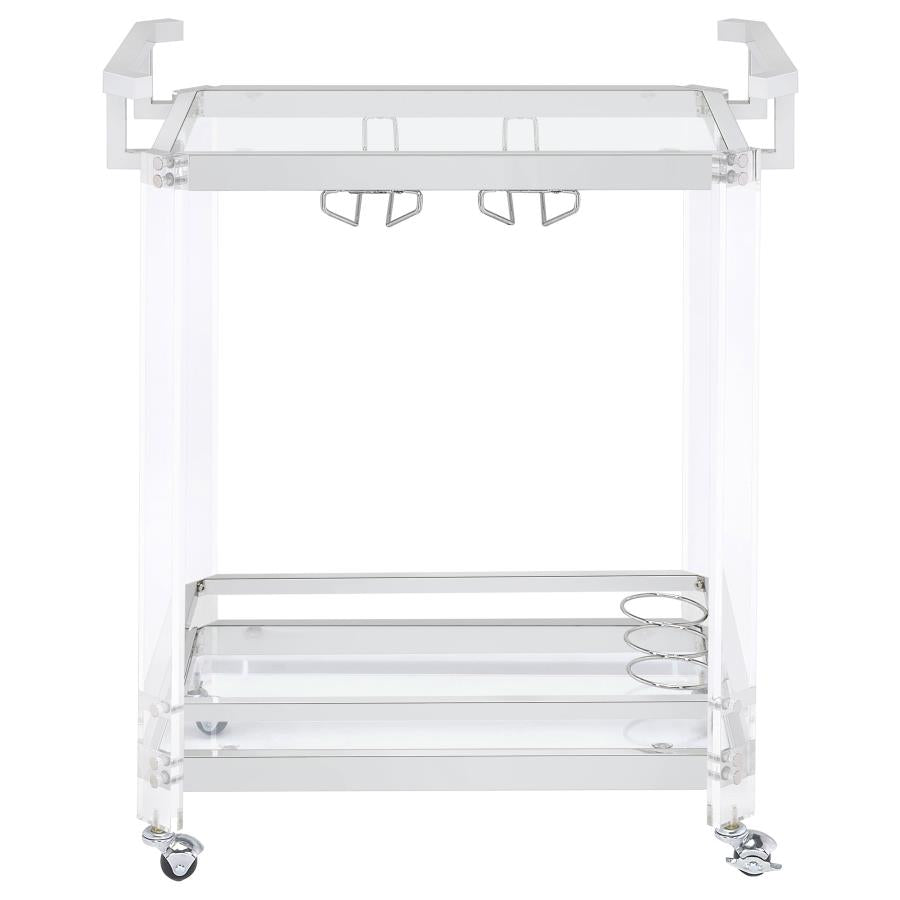JEFFERSON 2-TIER GLASS SHELF ACRYLIC BAR CART CHROME
