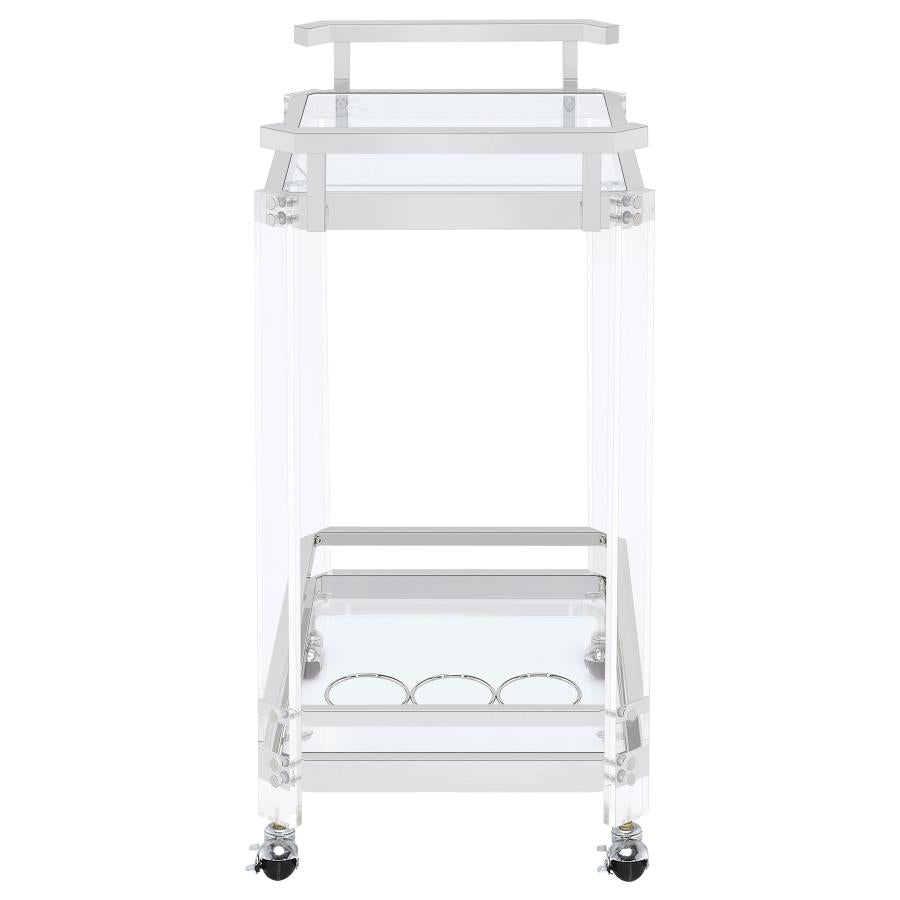 JEFFERSON 2-TIER GLASS SHELF ACRYLIC BAR CART CHROME
